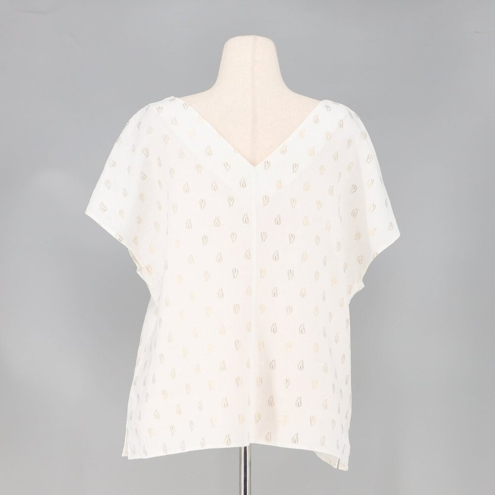 BODEN Alexandra Linen Foil Speckle V-neck Short-sleeve Top in White Size US 18 - Picture 4 of 6